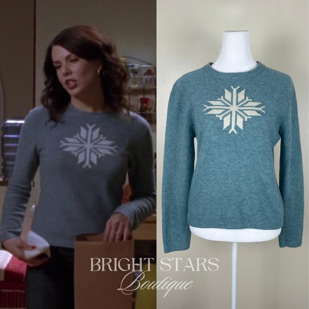 Rare Snowflake Wool Blend Sweater ASO Lorelai Gilmore Girls Blue Cream Knit